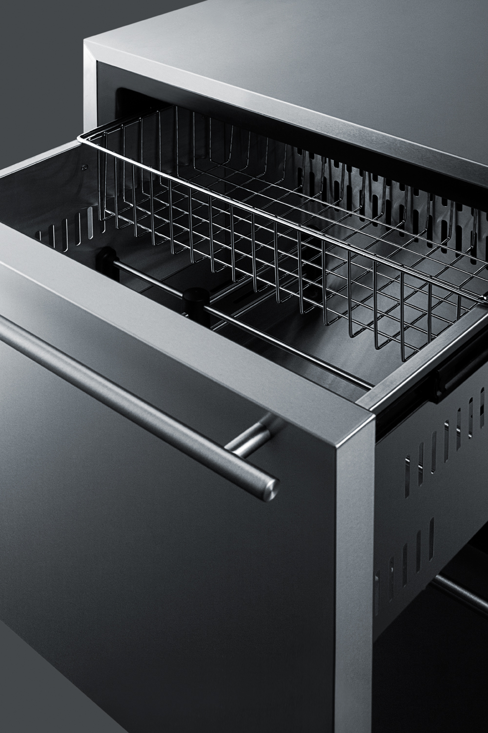 Built-in undercounter two-drawer all-refrigerator in complete stainless steel with panel-ready drawer fronts